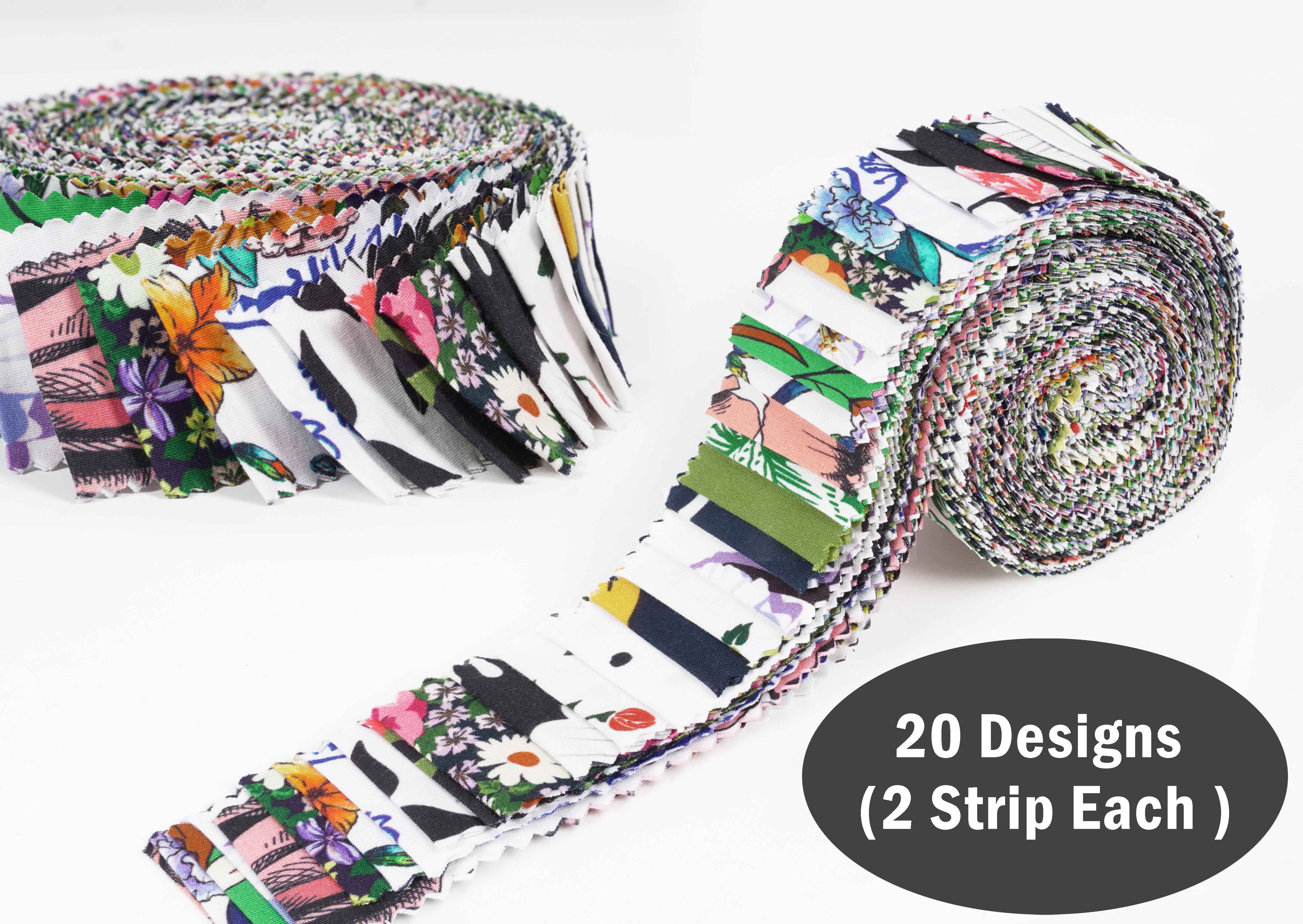 Soimoi 40Pcs Floral Print Precut Fabrics Strips Roll Up 1.5x42inches Cotton Jelly Rolls For Quilting - Multicolor