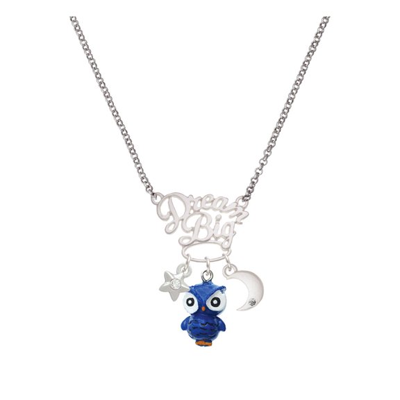 Delight Jewelry Resin Blue Snow Owl Silvertone Dream Big Pendant Necklace, 25"