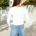 thumbnail image 4 of Women's Long Sleeve Button Down Collared Top with Stretch Fabric Fitted Design- Large, White, 4 of 7
