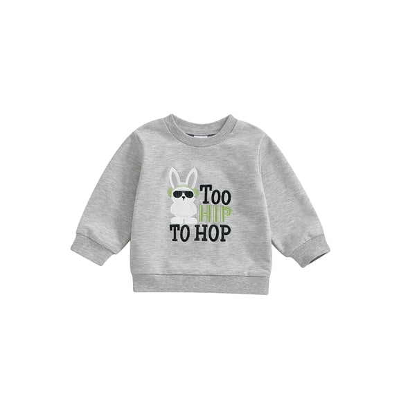 Baby Sweatshirt Easter Bunny Embroidery Round Neck Long Sleeve Tops for Toddler, 6M-3T