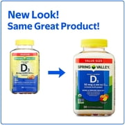 Spring Valley Vitamin D3 Gummies, 50 mcg, 300 Count, Assorted Fruits, Supplement Vegetarian Gummies for Bone and Immune Health