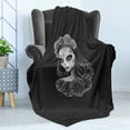 thumbnail image 4 of Day of the Dead Soft Flannel Fleece Throw Blanket, Gothic Young Girl in Calavera Make up Hairstyle Roses, Cozy Plush for Indoor and Outdoor Use, 70" x 90", Charcoal Grey Pale Grey, by Ambesonne, 4 of 5