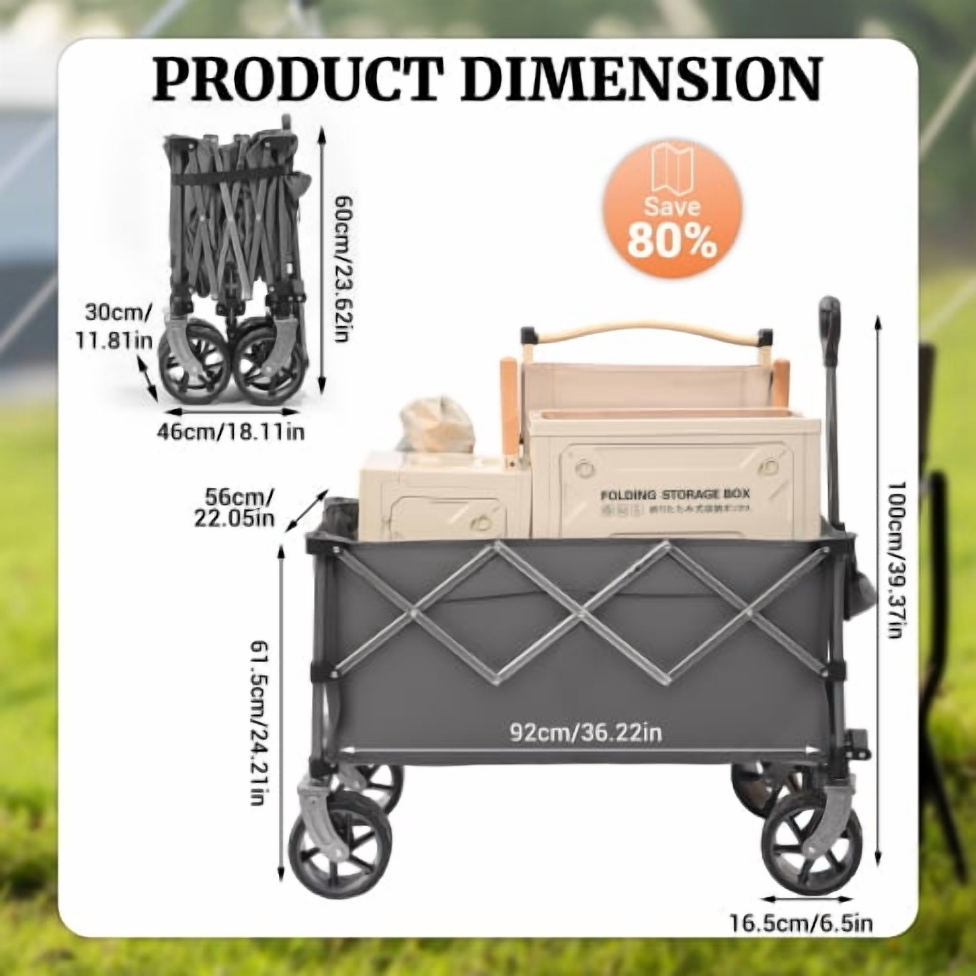 YINYUN 400L Collapsible Wagon, Folding Wagon Cart , Beach Wagon with Big Wheels, Heavy Duty Foldable Wagon, Large Capacity Wagon for Camping,Garden (Gray)
