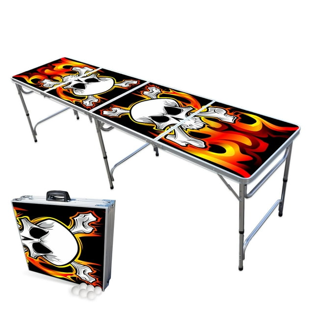 PARTYPONG 8-Foot Folding Beer Pong Table - Flames Edition (Base Model)