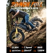 ESKUTE M300F Full Suspension Electric Bike, 20 Fat Tire Ebike, 48V 20.8Ah Removable Battery, 1200W Peak Motor, 7-Speed, Up to 80 Miles, Black, UL2849
