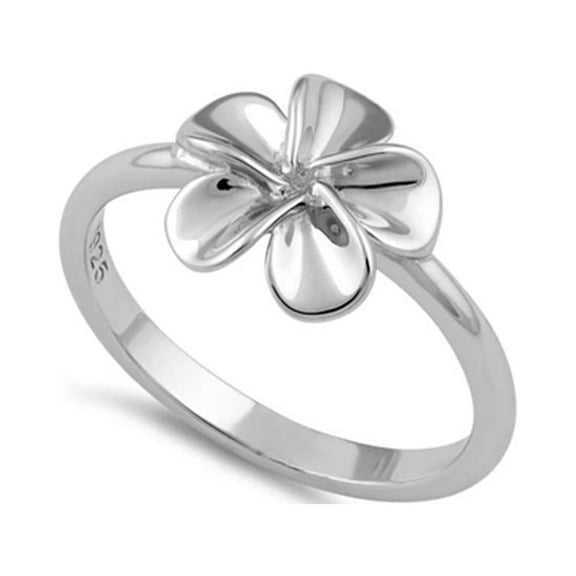925 Sterling Silver Oxidized Platinum Plated Plumeria Flower Women Valentines Day Gifts Ring