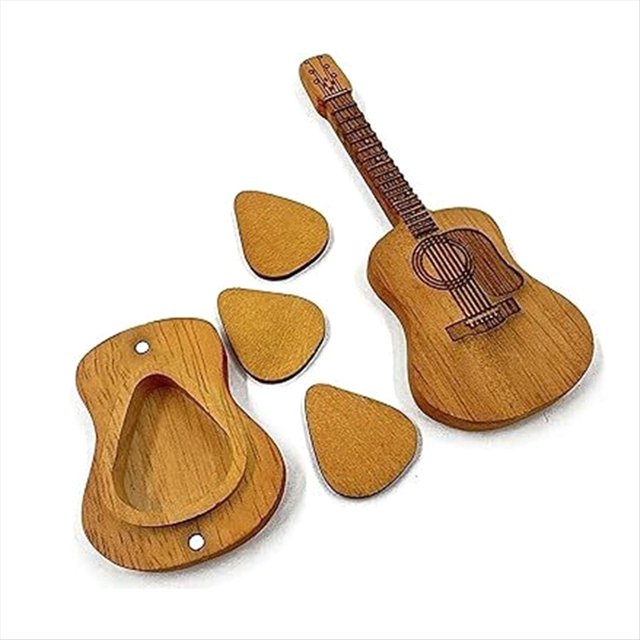 Caja de Púas de Guitarra de Madera Caja de Púas de Guitarra Acústica de Madera Caja de Almacenamiento con Soporte para Púas de Madera Amarilla Hecha A Mano