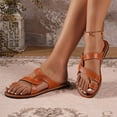thumbnail image 6 of Xfvqtps Slides for Women Flat Sole Toe Ring Cross Straps Solid Color Non Slip Beach Summer Leather Sandals Brown, 6 of 9