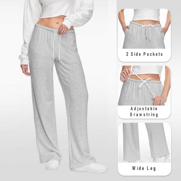 Womens Pants Casual Women Solid Color Elastic Waist Casual Sweat Pants With Side Pockets Relaxed Drawstring Gray L