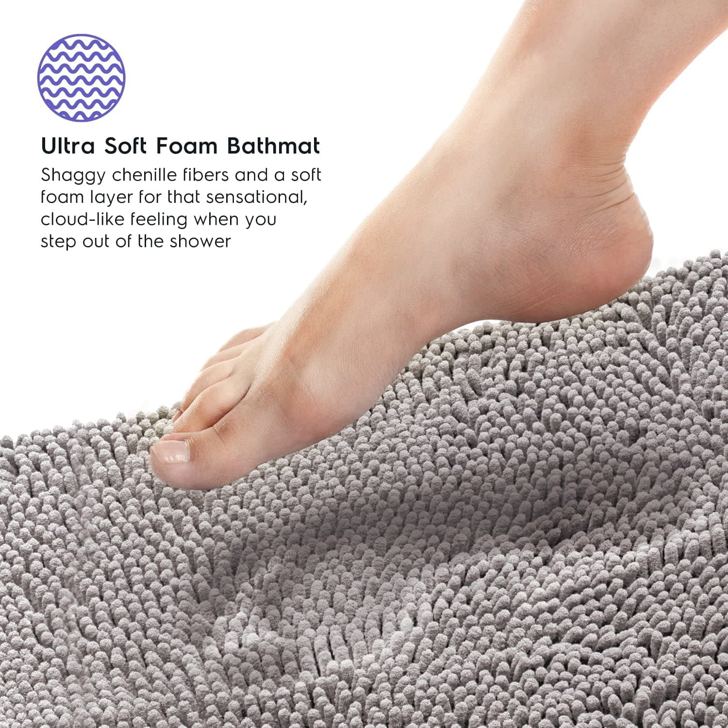 Bathroom Rugs, Extra-Thick Memory Foam Bath Mat, Ultra-Soft Chenille Microfiber, Highly Absorbent, Machine Washable, Shaggy Bath Mats for Bathroom, Non-Slip (21x32 + 20x22, 2pcs) Lt Grey