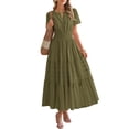 thumbnail image 1 of Vestido casual BTFBM para mujer, verano 2025, cuello en V, verde militar, 1 of 9