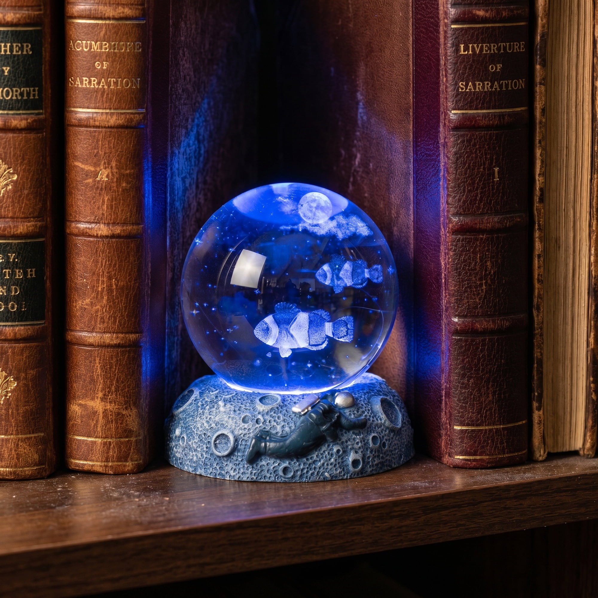 Unique Bargains Glowing Crystal Ball 3D Glass Ornament with LED Light Base Blue Style D