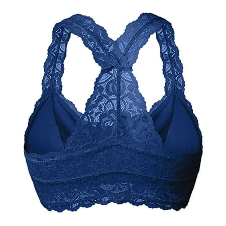 

Ruziyoog Cotton Underwear Sexy Women Plus Size Vest Crop Wire Free Bra Lace Lingerie Sexy V-Neck Underwear Summer Clearance Blue M