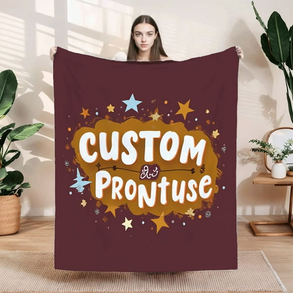 Durable Soft & Warm Flannel Blanket - Cozy Maroon Design with Playful Stars & Shapes Perfect for Sofa Travel Bed & Chair