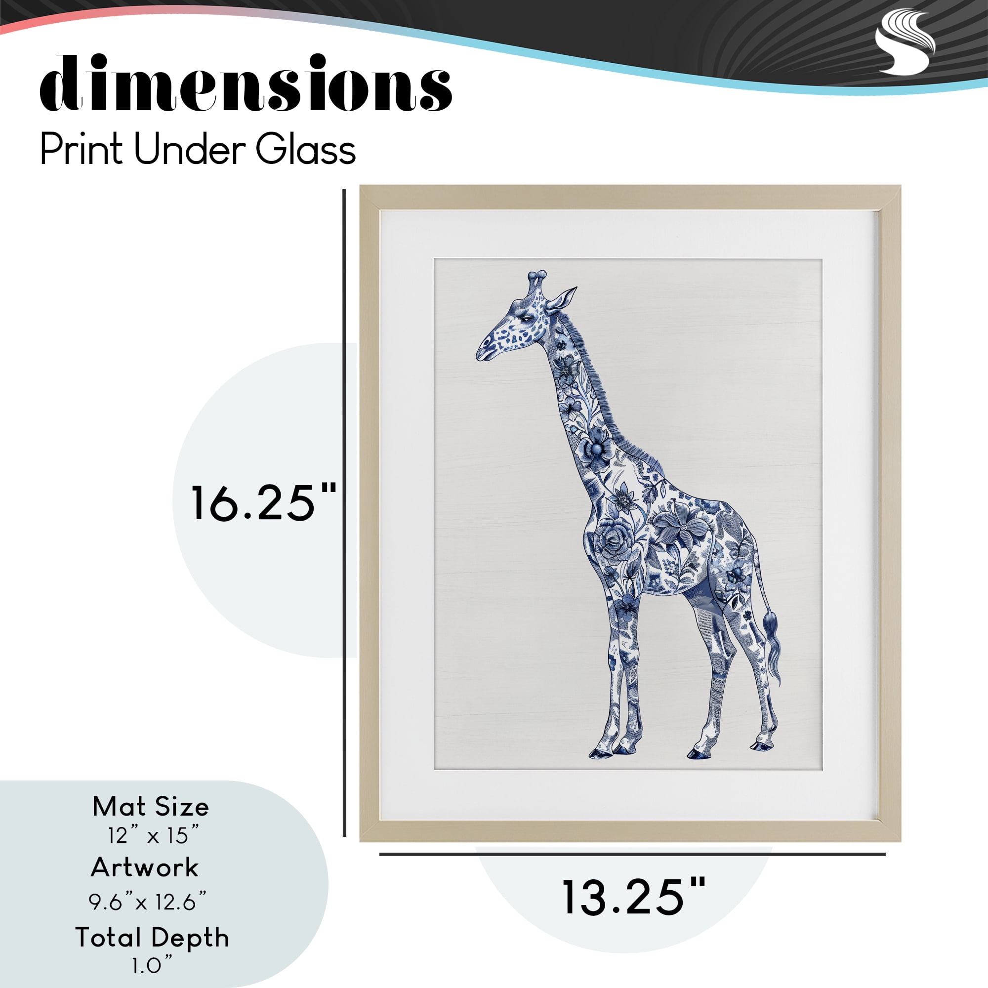 Vintage Toile Giraffe Birch Framed Print Under Glass, design by Lettered and Lined