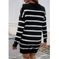 thumbnail image 6 of Womens Striped Sweater Dress Half Zip Shawl Collar Ribbed Knit Long Sleeve Loose Sweaters Pullover Mini Dress, 6 of 7