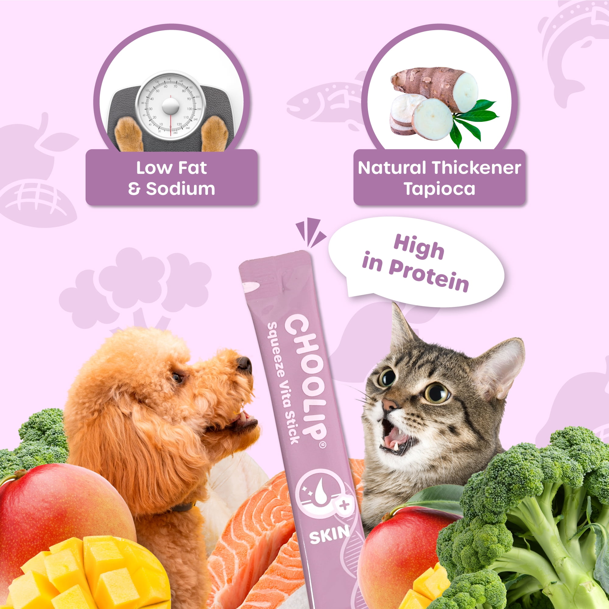 Choolip Vita Stick Skin and Coat Support Lickable Treats for Cats & Dogs, 25.9 oz (7 Pouches, 49ct)