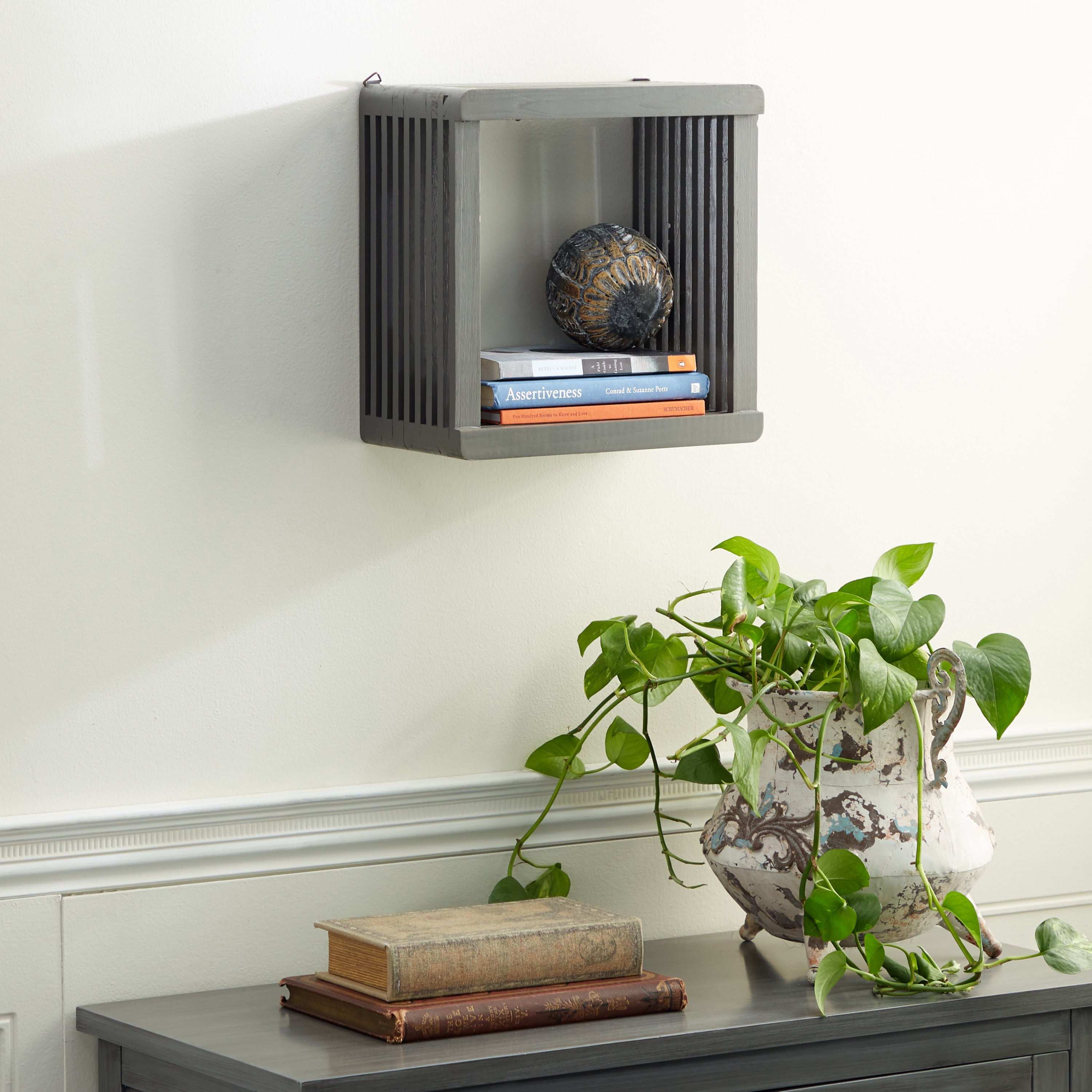 DecMode Grey Wood Contemporary Wall Shelf