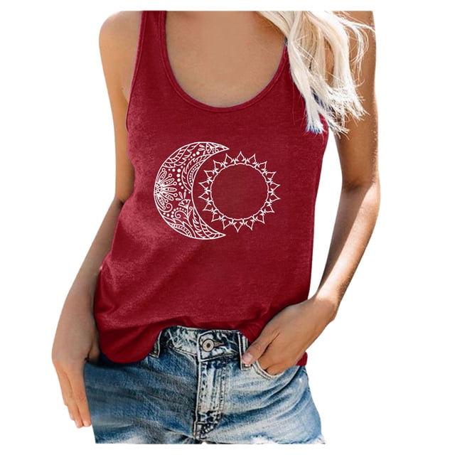Pompotops Mode T-shirt Décontracté Sans Manches à Col Rond Imprimé Lettre pour Femmes Été