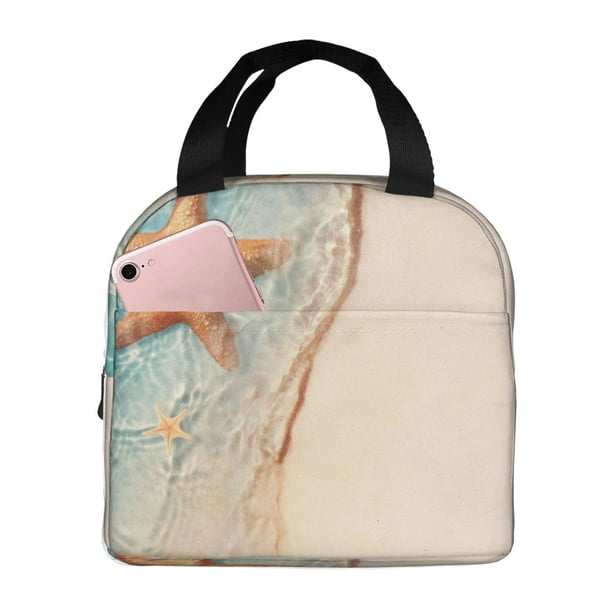 Easygdp Starfish On The Sand Beach Bolsa Térmica Premium - Tela Oxford Impermeable, Gran Capacidad, Bolsillo Frontal, Unisex para Trabajo, Escuela, Actividades al Aire Libre y Picnics