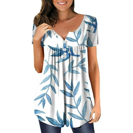 

Sehao Women s Style Top Hidden Belly Button Long Version Top Summer Short Sleeve T Shirt Cute Flowing Shirt Casual Dress Shirt Suitable For Inside Trouser Sky Blue 2XL