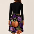 thumbnail image 5 of Women's Halloween Dress Pumpkin Printed Long Sleeve Casual Swing Dress Candy Hepburn V-Neck Novelty Tea Length Dress with Belt S, 5 of 5