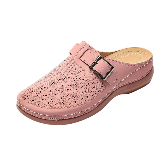 Orthopedic Clogs for Women Wide Width Mules Closed Toe Slip On Wedge Slippers Comfortable Leather Sandals Summer Beach Flats,36