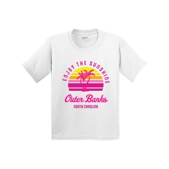 Inktastic Summer Enjoy the Sunshine Outer Banks North Carolina in Pink Youth T-Shirt