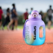 2.5L Half Gallon Sports Water Bottle, Motivational Water Bottles with Capacity Marker 82 OZ Large Water Jug with Removable Straw Wide Mouth with Handle for Fitness, Sports, Workout, BPA Free(Purple)