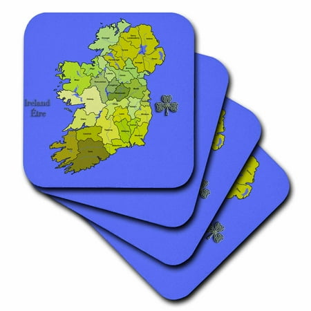 

3dRose Colorful green map of all Ireland the Irish Republic and Northern Ireland with all counties shown. Soft Coasters set of 8