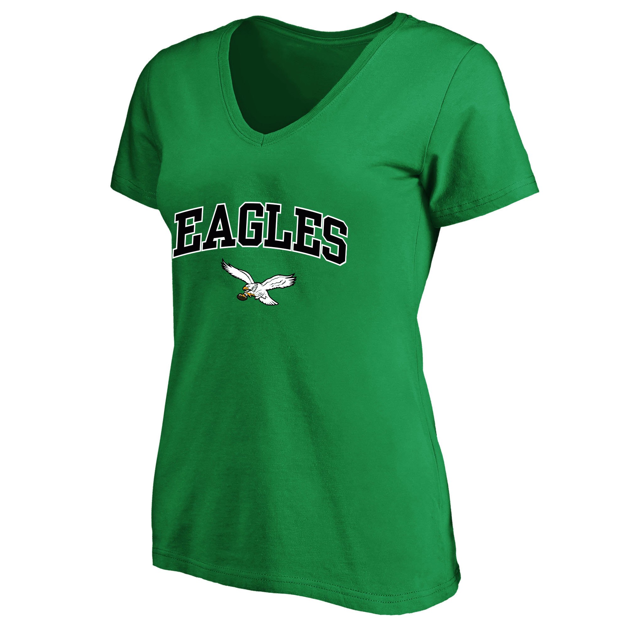 Women's Fanatics Kelly Green Philadelphia Eagles Plus Size Arch Over Logo V-Neck T-Shirt