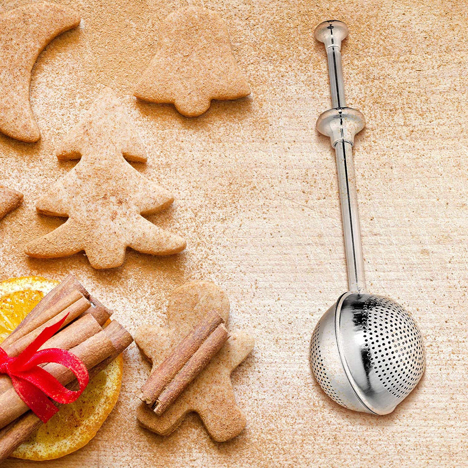 2 Styles Baker’s Dusting Wands Flour or Powdered Sugar Shaker Duster Stainless Steel Flour Dispenser Shaker Large and Small Hole Tea Leak Strainer for Sugar Flour and Spices 2 Pieces
