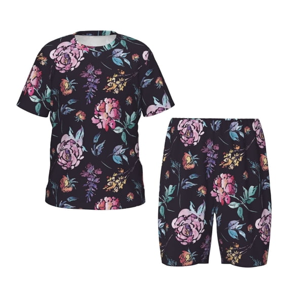 Balery Roses Flowers Conjunto de Pijama Infantil de Manga Corta con Estampado – Ropa de Dormir de Algodón Suave-XX-Large