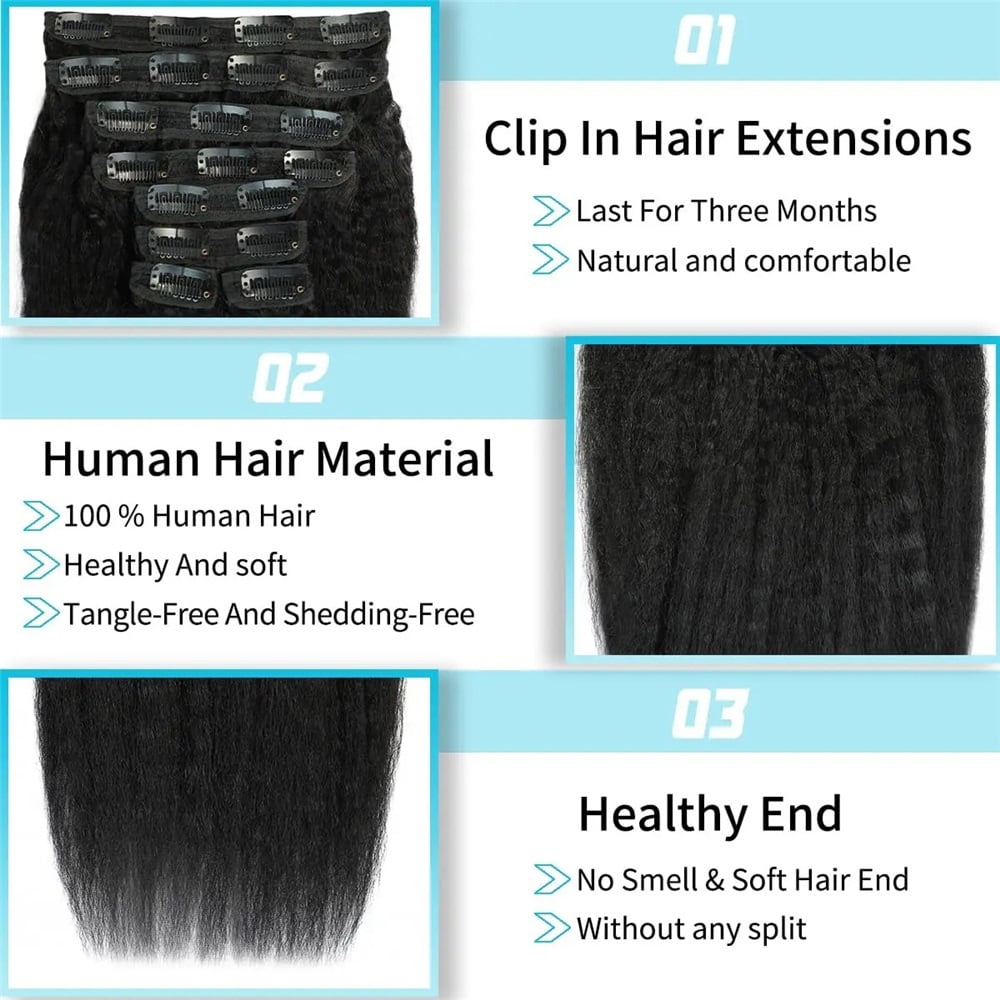 Kinky Straight Clip in Hair Extensions Seamless Clip ins Hair Extensions Real Human Hair
