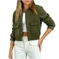 thumbnail image 2 of ClodeEU Women Cropped Jacket,Button Down Long Sleeve Jackets with Pockets,Fashion Casual Jackets Fall OutfitsTrendy Army Green,Womens Plus XXL, 2 of 8