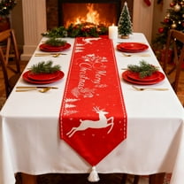 AuroraX Classic Red Christmas Table Runner 72 Inches Long Christmas Reindeer Table Runner with Tassel Pointed Ends Xmas Winter Dining Merry Bohemian Table Runner Decor for Home Party