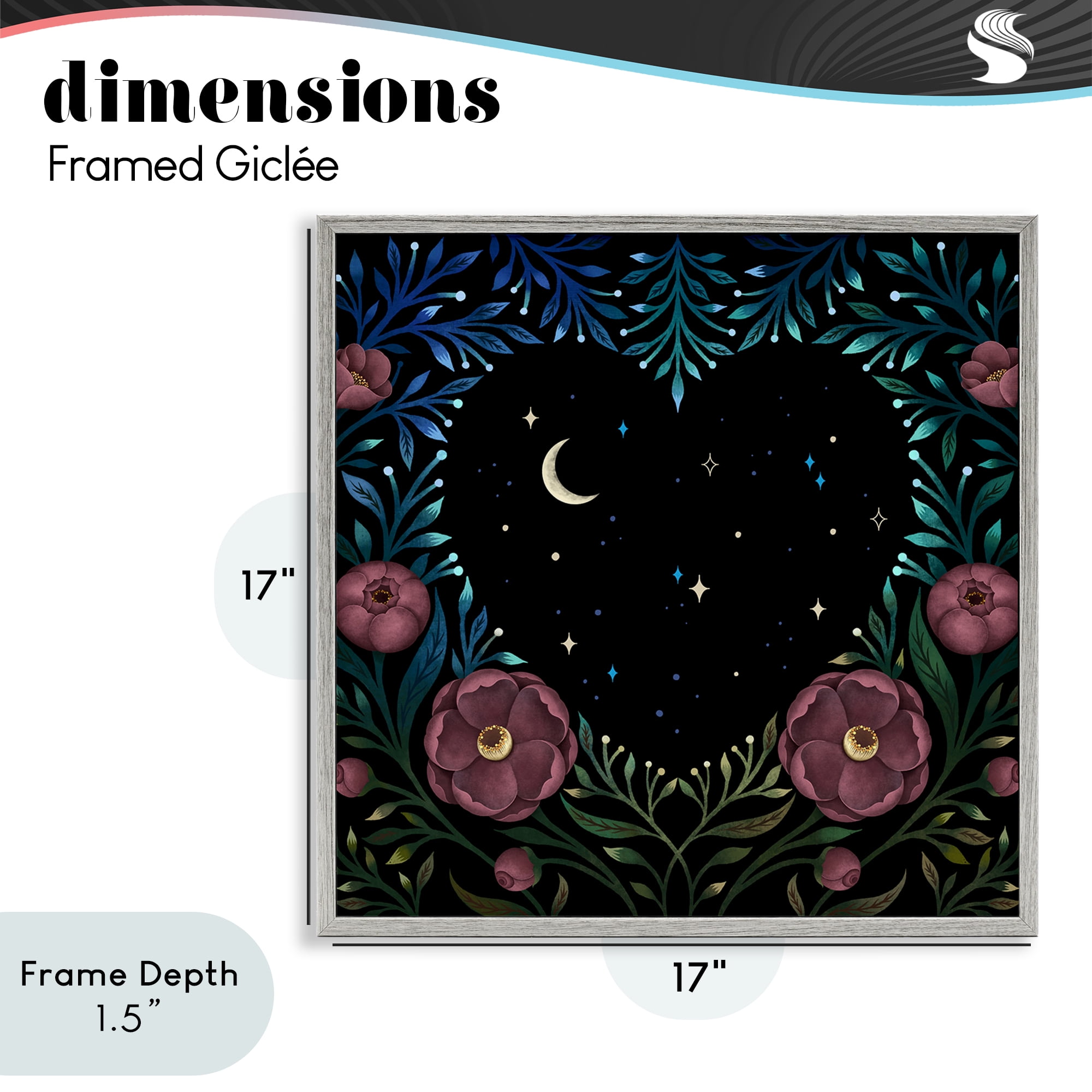 Stupell Industries Heart Night Sky Garden Gray Framed Giclee Art, design by Episodic Drawings