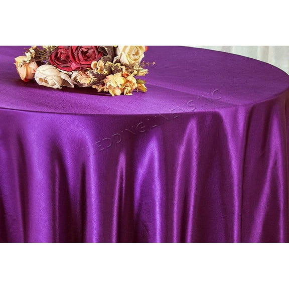 Wedding Linens Inc. 120 inch Round Satin Tablecloth Satin Table Cover Linens - Purple