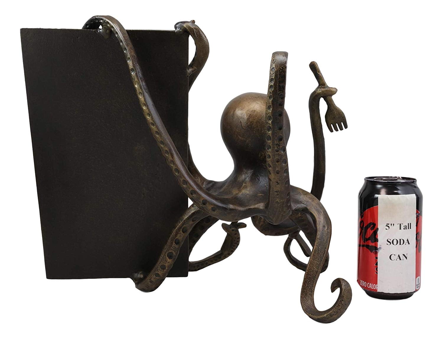Aluminum Nautical Sea Octopus Chef Holding Cutlery And Menu Board Statue 13"Wide 