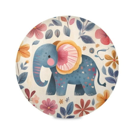 

Round Plate Mat 15.4x15.4 Inchesx6 Placemat Table Mat Kitchen Mat Coffee Mat Fabric Thick Strong Wear-Resistant Heat Resistance Colorful Cartoon Elephant