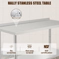 thumbnail image 2 of NSF Stainless Steel Work Table with Casters - 60x24x35 Inch - Adjustable Undershelf, Backsplash, Removable Waste Rack, Straight Edge, For Restaurant, Kitchen & Home, 2 of 6
