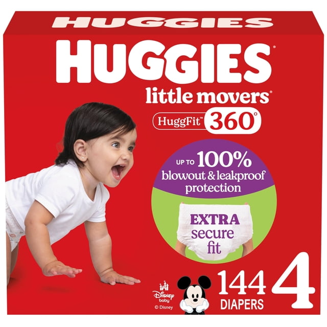 Pañales Huggies Little Movers HuggFit 360°, talla 4 (10-17 kg), 144