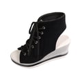 thumbnail image 5 of Rokment Women's Leopard High Top Fashion Sneakers Platform Wedge Sandals 2026 Summer Casual Lace up Fish Mouth Open Toe Chunky High Heels Slingback Sandals Black Size 6.5, 5 of 6