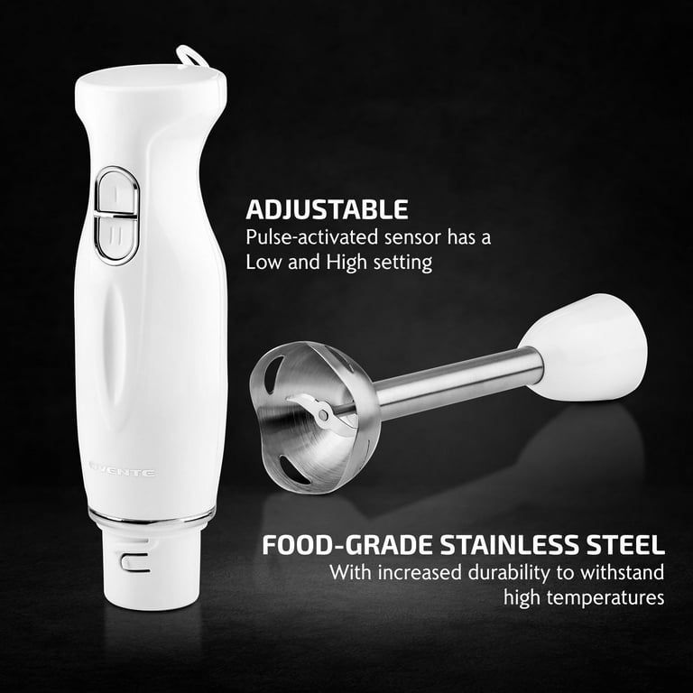 Ovente HS560W Immersion Electric Hand Blender with Stainless Steel Blades & Easy Grip Handle White