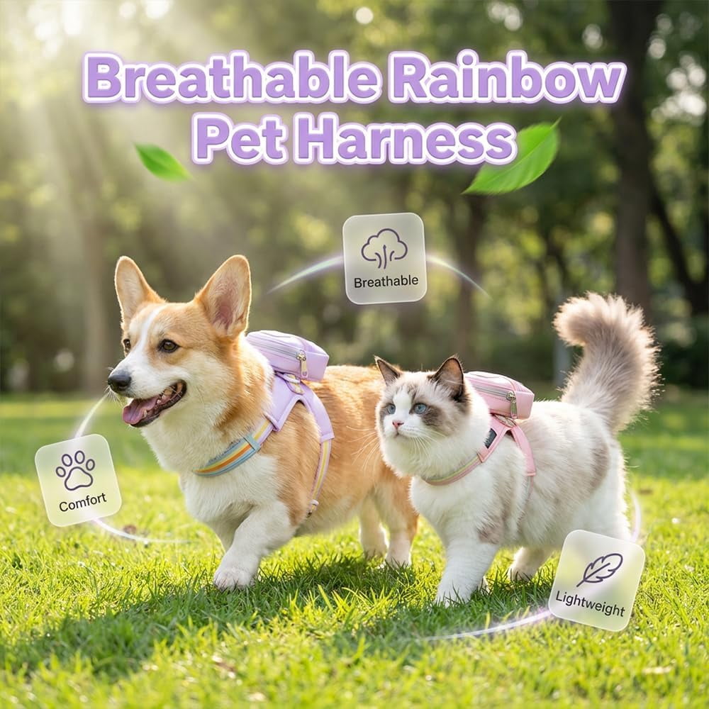 Step-in Cat Harness and Leash Set with Backpack, Reflective Mesh Vest