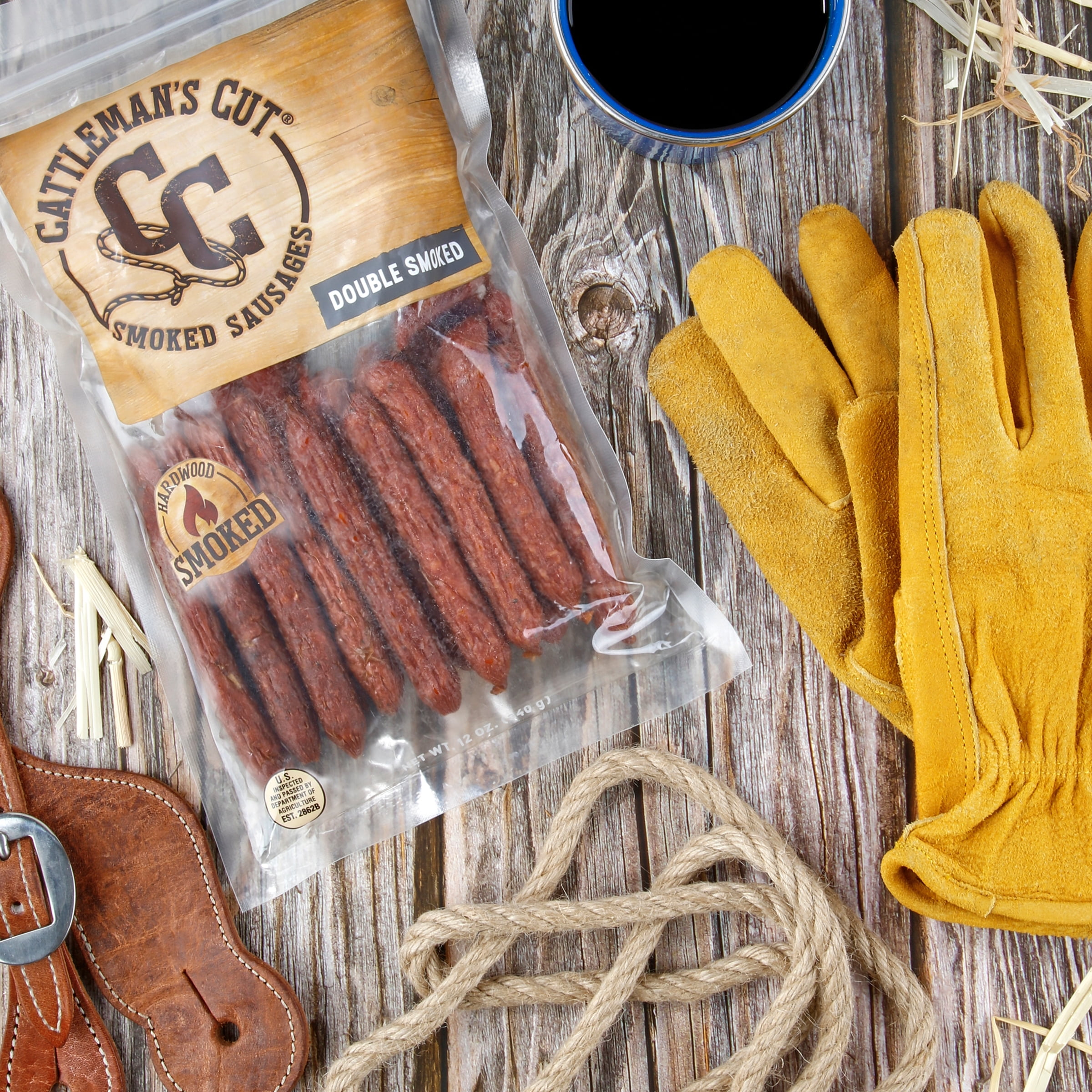 (6 pack) Cattleman's Cut Double Smoked Smoked Sausages 12oz Shelf-Stable Resealable Bag