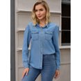 thumbnail image 3 of DARING DIVA Women's Long Sleeve Button Down Shirts Jackets with Pocket M Blue, 3 of 7