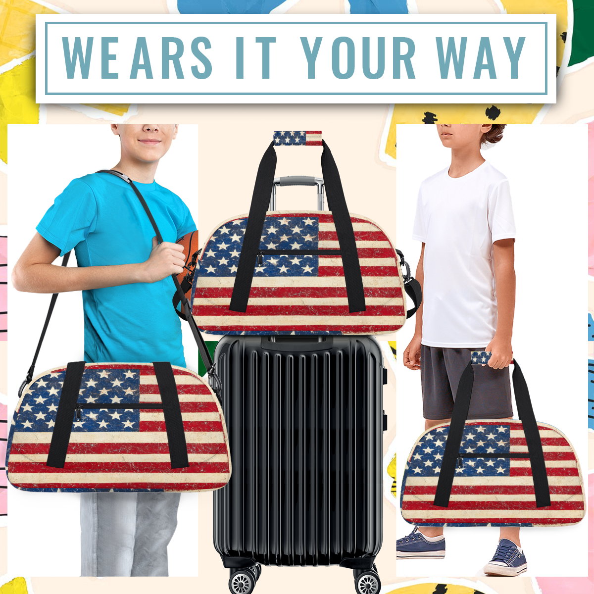 Herdesigns American Usa Flag Sports Duffle Bags Travel Duffle Bag Gym Bag 4th July Independence Day Weekender Travel Bag Waterproof Overnight Bag Carry On Travel Tote Bag Dance Bags