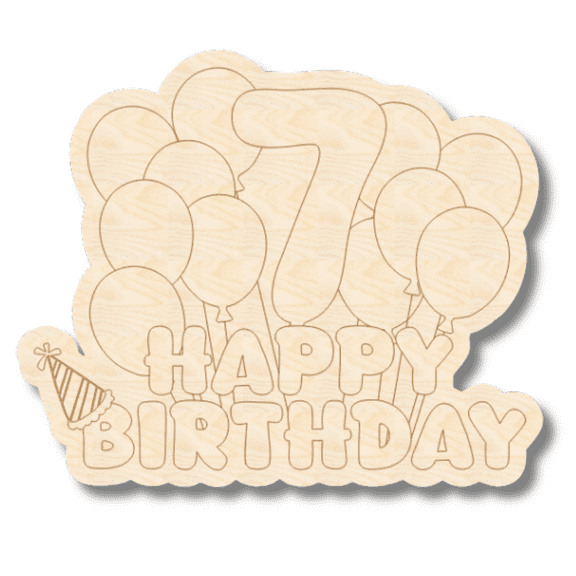 Unfinished Wood Etched 7th Birthday Balloons Shape 7" / 1/4"