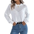 thumbnail image 2 of Long Sleeve Shirts for Women Fall Fashion V Neck Hollow Out Sweaters Trendy Solid Loose Comfy Blouses White XL, 2 of 10